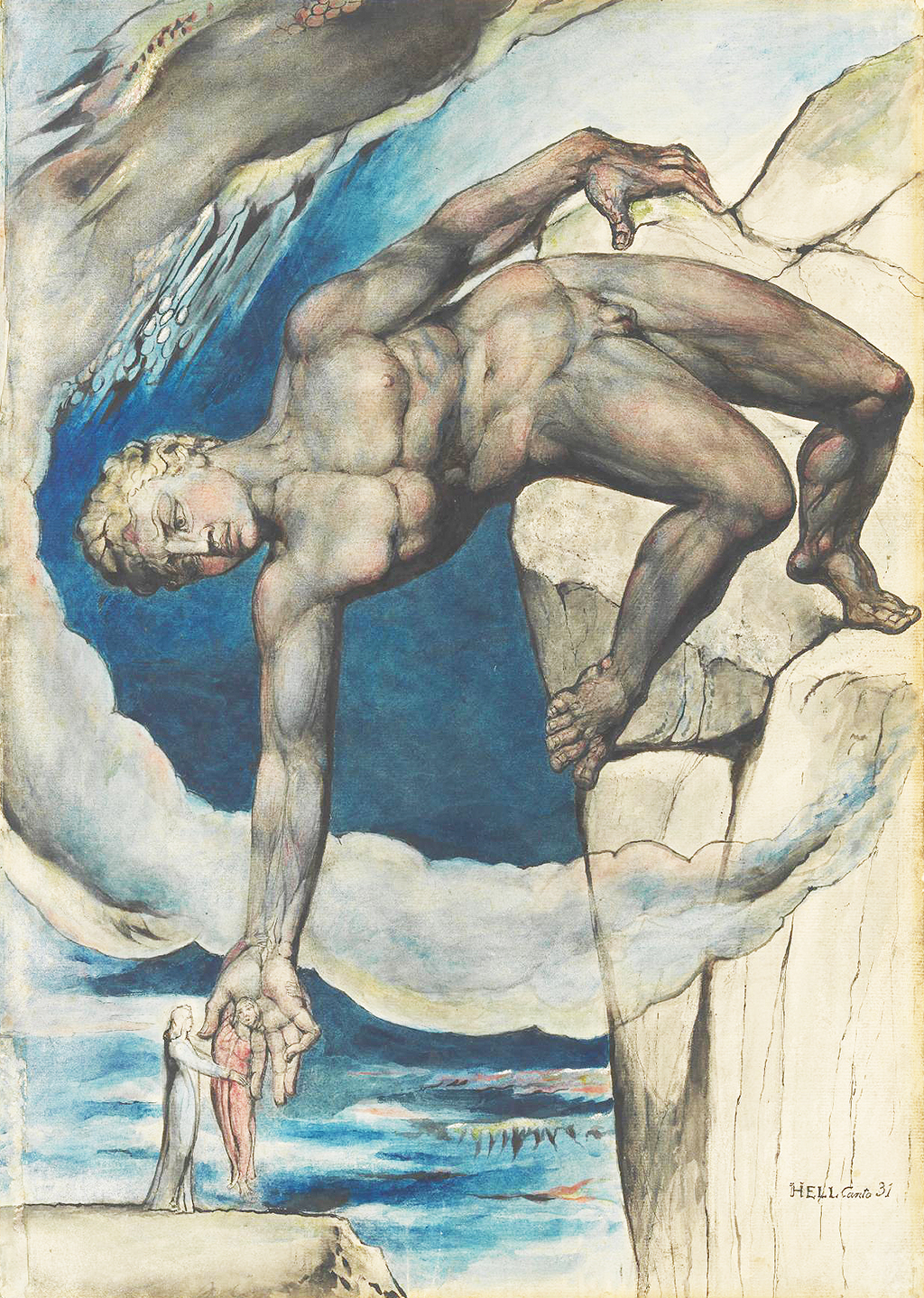 Antaeus Setting Down Dante and Virgil In The Last Circle of Hell in Detail William Blake